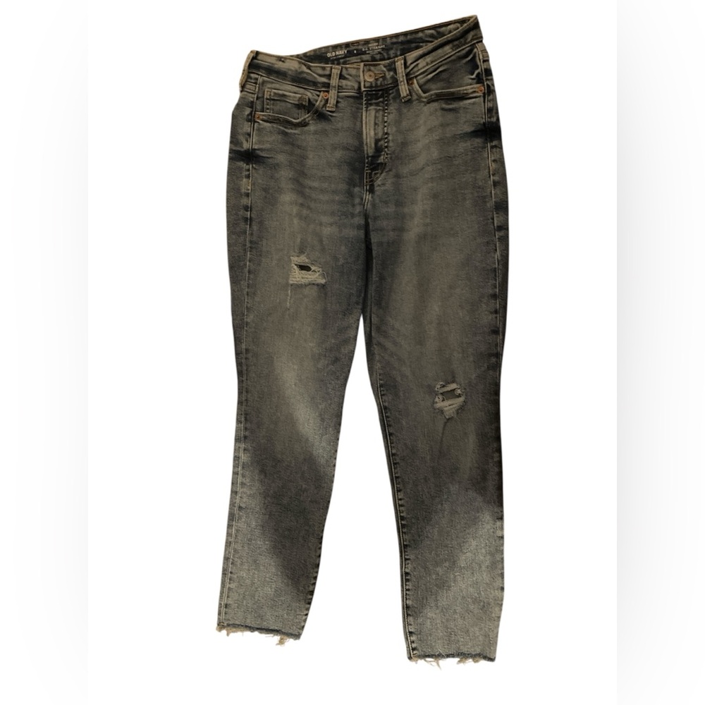 Old Navy Women's Straight Leg Ripped Washed Blue Jeans